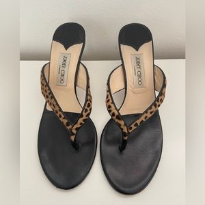 Jimmy Choo thong sandal 2.25” heel size 40 (US 9). Cheetah hair print.